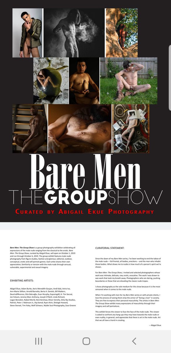 abigailwrites's tweet photo. The Bare Men: The Group Show exhibit catalog... soon to be checked off the to-do list! #curator #BareMen #photography  #groupshow https://t.co/NKCYD2RP9N