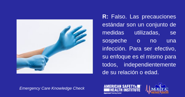 metc_ec's tweet image. Pregunta: ¿Verdadero o falso? Usted está cuidando a un compañero de trabajo que está herido y sangrando mucho. Debido a que es una amiga cercana, no es importante usar equipo de protección personal para protegerse.
#FirstAid #EmergencyCare #ASHILATAM