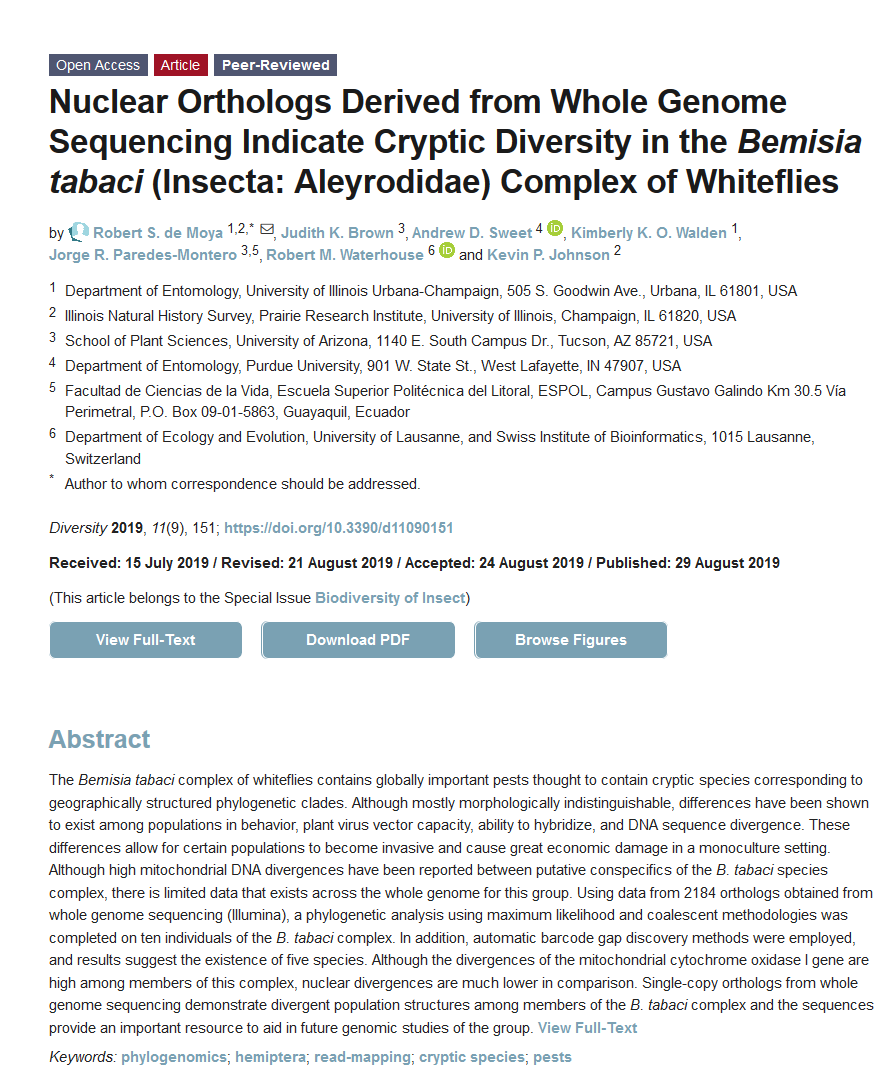 DiversityMDPI's tweet photo. Nuclear Orthologs Derived from Whole Genome Sequencing Indicate Cryptic Diversity in the #Bemisia #tabaci (Insecta: #Aleyrodidae) Complex of Whiteflies
https://t.co/3E78W8n0UF https://t.co/DM1DKz0Trq