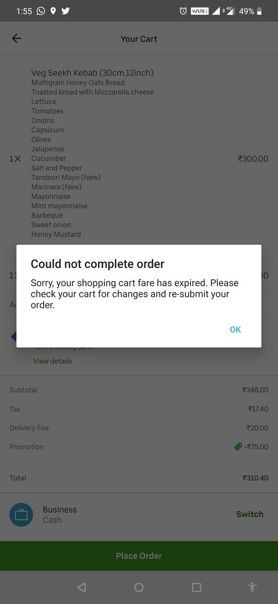 arjunbhalla2011's tweet photo. @UberEats I am facing this issue again and again , please make your services and user interface smooth or else people will shift to substitutes . https://t.co/z1Q9XqTLg0