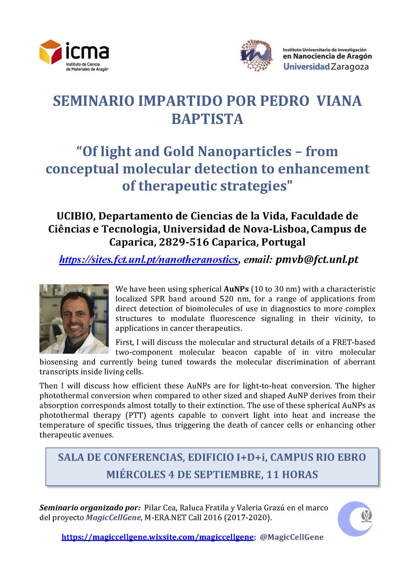 ICMA_Aragon's tweet photo. Hoy miércoles no te pierdas los seminarios #MagicCellGene, de la mano de Alexandra R. Fernandes y Pedro Viana Baptista, ambos del @NovaUnl
@CSIC @AragonCsic @unizar @Ciencias_Unizar https://t.co/EESZoiwNY9