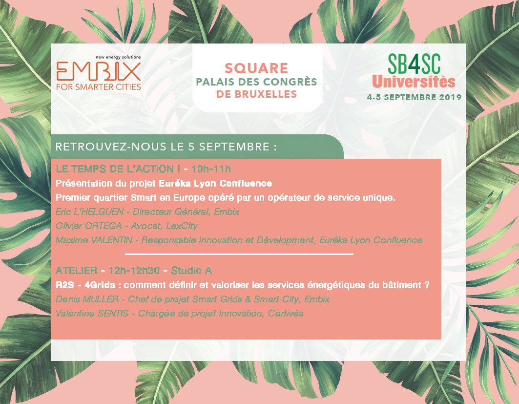 EMBIX4Cities's tweet photo. Retrouvez-nous demain aux #SB4SC lors de la présentation du projet #Eurêka et de la déclinaison du label #R2S #4Grids
@EMBIX4Cities @LexCityavocats @SplConfluence @CERTIVEA_ @SBA_France
#SmartCity #SmartGrid #Numerique #SmartBuilding #batimentsintelligents https://t.co/c3XU2rmw48