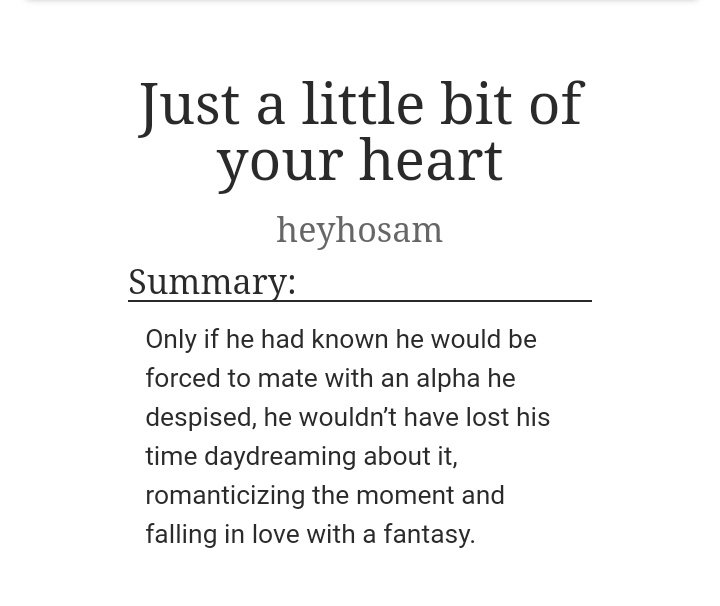 Just A Little Bit Of Your Heart by heyhosam~Alpha JK~Omega JMWC: 38k WordsReview : JM gets mated to JK bc his father wants it, he hates it, but surprisingly he finds that JK is sweet, a lil possessive but kind. Loved the fiiiiiiicc sm!! https://archiveofourown.org/works/12313803/chapters/27994188