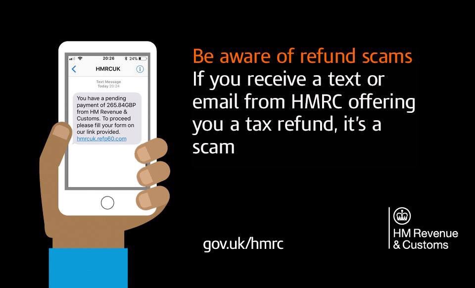 reportfrauduk's tweet photo. Be aware of refund scams. Genuine organisations such as banks and 
@HMRCgovuk will never contact you out of the blue to ask for your PIN, password or bank details. https://t.co/hbXrmGgDJA
