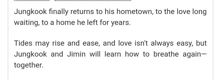 Tears To The Tide by Haromame. ~Alpha JK~Omega JMWC - 65K Review: JK comes back from War and he's suffering from PTSD. He's so awfully alert of every alpha that surrounds JM, it's a problem. He thinks it's a threat even tho jikook are married. Oof.  https://archiveofourown.org/works/14243775/chapters/32845542