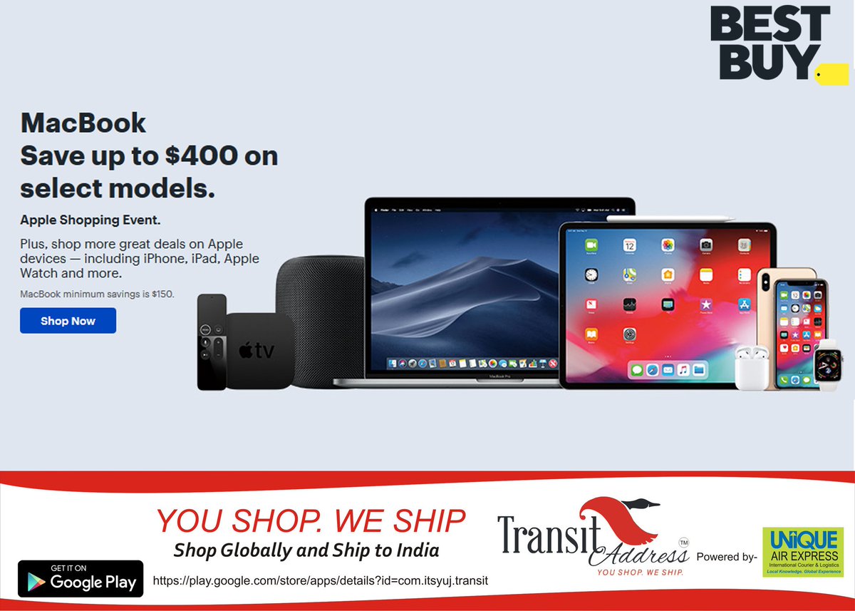 TransitAddress's tweet photo. MacBook save up to $400 on selected models! Now shopping from USA made easy!
Product link: https://t.co/cM2GPn23wj
#Shopping #International #Import #Delivery #India #USA #BestBuy #Apple #WednesdayWisdom #WednesdayMotivation #GodMorningWednesday #WednesdayThoughts https://t.co/2wK780Nm6v