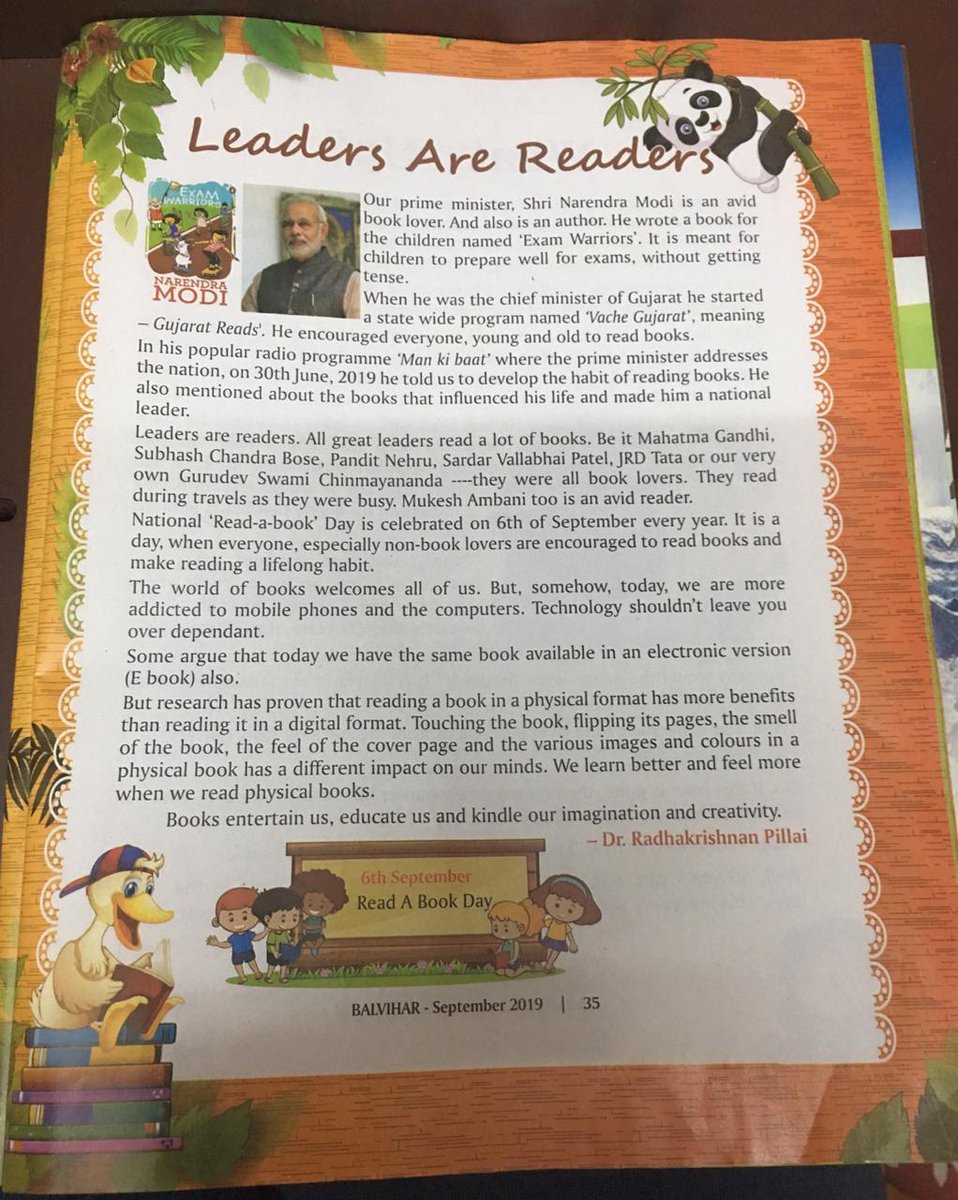 rchanakyapillai's tweet photo. My article on reading habits of leaders in the Chinmaya Mission’s children’s magazine - Balvihar.
@ChinmayaMission
#ReadingHabit #Leader #ChinmayaMission #Balvihar https://t.co/aCNaGIuvBP