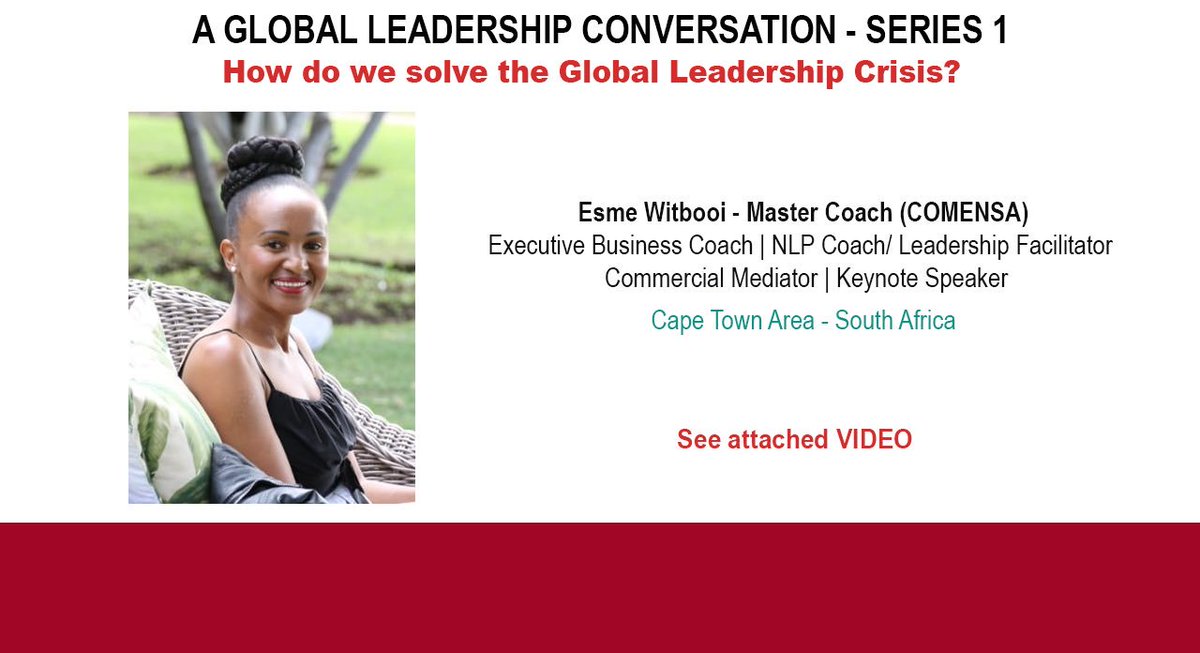 MeVisionAcademy's tweet photo. #LeaderAwareness #LeadershipAttributes we need to help solve the #GlobalLeadershipCrisis.
Join us on @GLPforAll - https://t.co/zCuTKhEZ9G and become part of this global conversation.
Video: https://t.co/d7RqAL1gPg
Leader-guest: @EsmeWitbooi https://t.co/TmeVx1admK