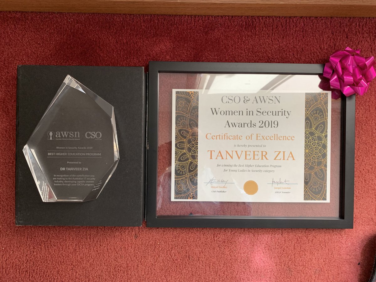 tanzia's tweet photo. I'm humbled to have won the "Women in Security Award 2019" in the category of "Best Higher Education Program for Young Ladies in Security" in recognition of my project 'Girls in Cyber Security Advancing https://t.co/rjouXbNZGE". https://t.co/PjGri4F8sI