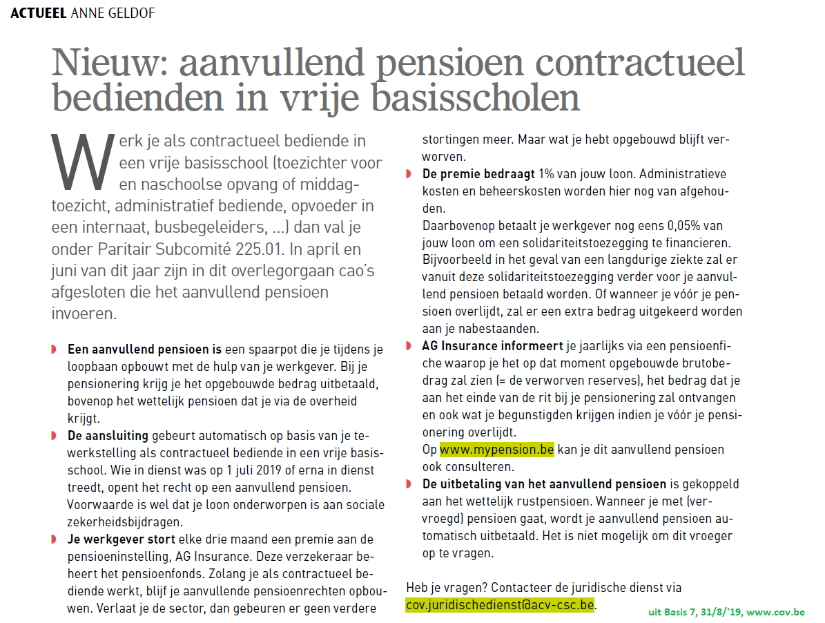 hetCOV's tweet photo. Het COV onderhandelt en brengt je ook dit schooljaar actueel #onderwijsnieuws. Wist je dat je als contractueel #bediende (PC 225.01) in een vrije basisschool nu een aanvullend pensioen hebt? Lees er alles over in #Basis7 #cao #trots  https://t.co/QchxRZR9RA  🤲📗 💪 https://t.co/N8ncFHvGa9