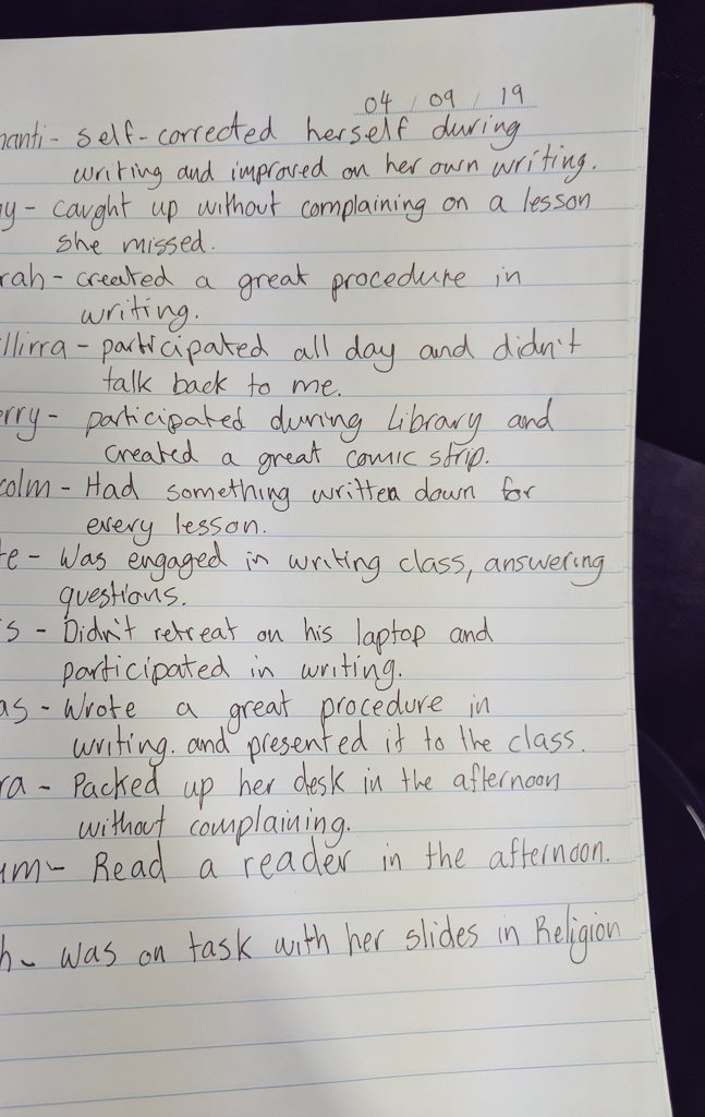 Ben James (@benjames_r) on Twitter photo Celebrating the little victories. I've started to write down at least 1 little victory for each student in my class at the end of the day. Sometimes it can be so easy to focus on the negatives in a lesson that you miss all the positives. #acuedu_p Celebrating the little victories. I've started to write down at least 1 little victory for each student in my class at the end of the day. Sometimes it can be so easy to focus on the negatives in a lesson that you miss all the positives. #acuedu_p