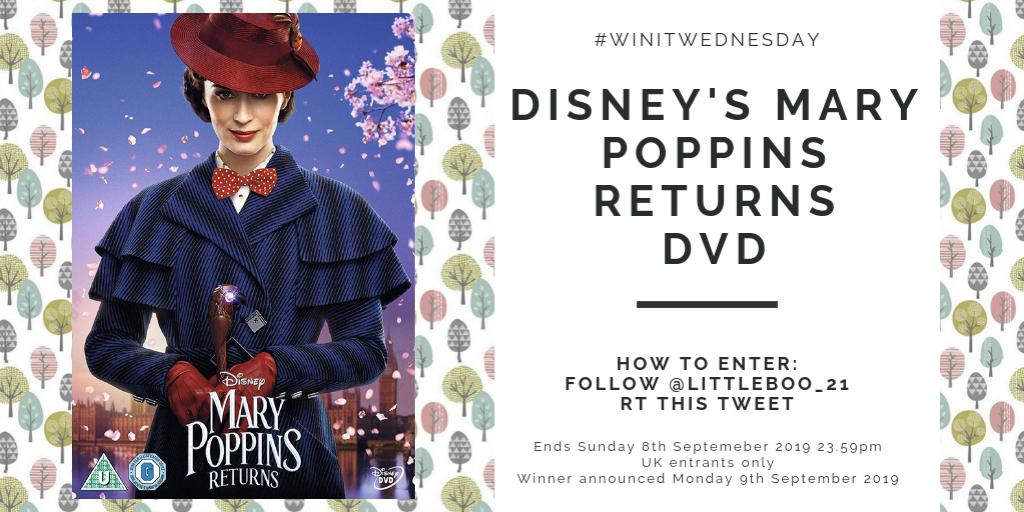 lifewithanguish's tweet image. Time for #WinItWednesday!

* Follow @littleboo_21 &amp;amp; RT to win Disney's Mary Poppins Returns DVD buff.ly/2UomjkJ
* Ends Sunday 8th September 2019 (23.59pm)
* UK entrants only

Full T&amp;amp;C's: buff.ly/2LaponL