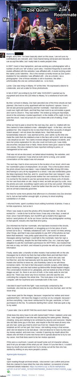 Dataracer117's tweet photo. In 2014 a porn photographer recognized Zoë Quinn from a 2007 job as "Locke Valentine"

She said Zoë was a vicious LIAR, scammer &amp; ex-stripper claiming to have "murdered a man" in NY

Marvel just hired Zoë after she stole $85k on Kickstarter. SJWs defend this liar &amp; her MeTooicide https://t.co/pWfLr5f7LH