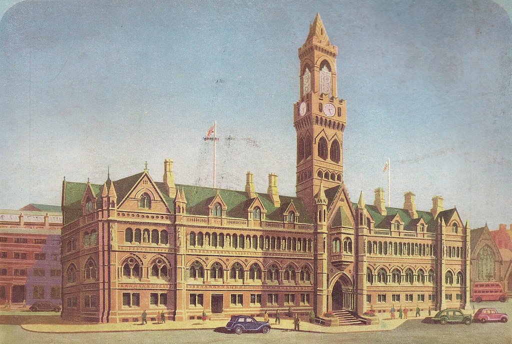 GenealogyBeech's tweet photo. Originally designed by H F Lawson and his partner W Mawson #Bradford Town Hall (now City Hall) opened in 1873. It has twice been extended since that date. It was designed in a Venetian style with the bell tower based on the Palazzo Vecchio in Florence. #Yorkshire #architecture https://t.co/uh0eBIa0st