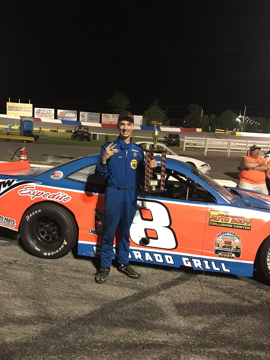 Tre_ashworth's tweet photo. 2019 race season so far! 
Heat race win✔️
Finished 2nd ✔️
And won my first career win in the sportsman division and my big car career since quartermidget days!
#8isgreat! https://t.co/pAf2qoGBRN
