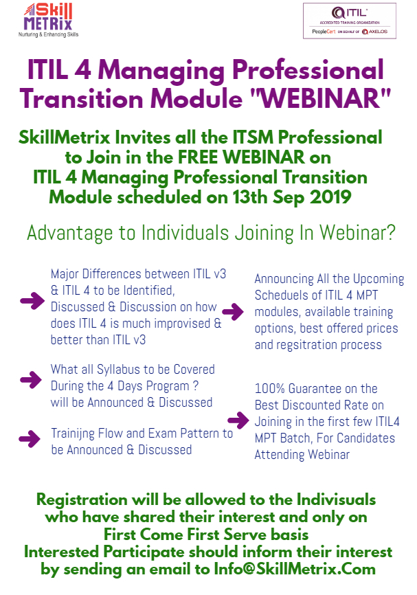 SkillMetrix's tweet photo. FREE Webinar on #ITIL4MPT

#itil4 #itilexperts #itil4mpt #skillmetrix #webinar

Register your interest by sending an email to Info@SkillMetrix.com and we shall send you all the relevant details for registration. https://t.co/66X9smeDj3