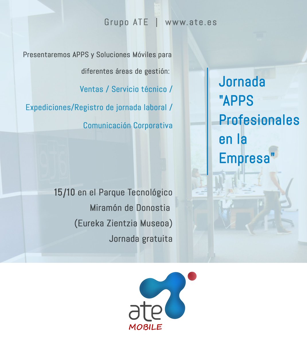 ATEgrupo_'s tweet photo. ⚠Informamos de nueva fecha, 15 de Octubre, "Jornada #APPS Profesionales en la Empresa". Presentaremos las APPs de nuestra factoría #ATEMobile
#Soluciones #Móviles para diferentes áreas de gestión:
Ventas / Servicio técnico / Expediciones /Registro Jornada Laboral /Comunicación https://t.co/q1NOzUv6ms