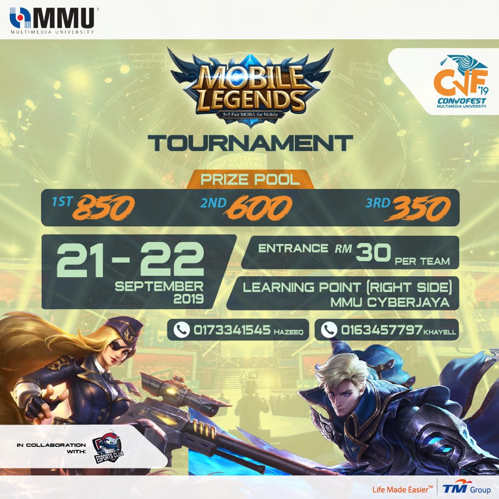 pentasgegaw's tweet photo. Heads up gamers ๐ฎ There will be MOBILE LEGENDS TOURNAMENT in conjunction with Convofest19 ๐
Register now๐๐ป! and stand a chance to win amazing cash prizes ๐ธ
Registration link :
https://t.co/MMg2x0N0eN
#CV19
#Convofest19
#MMU
#Backtothefuture https://t.co/kh3YkwV6qk
