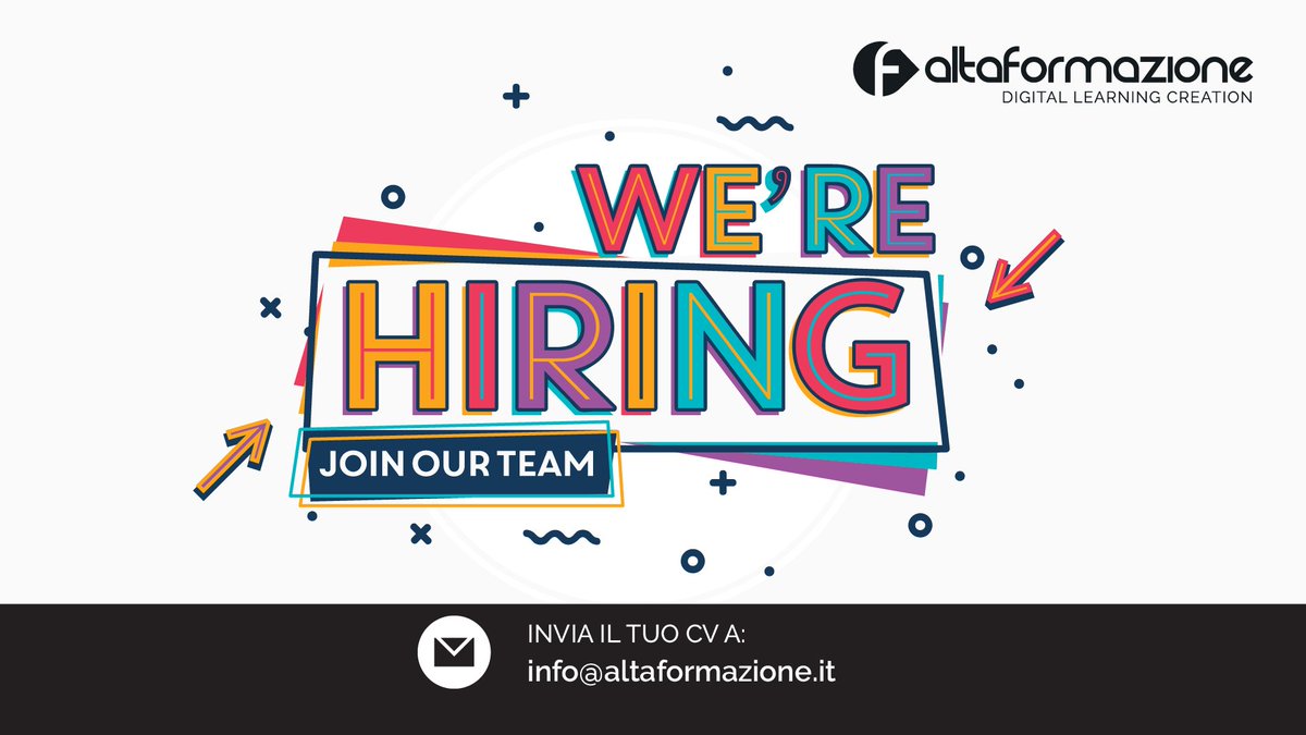 altaformazione_'s tweet photo. Siamo alla ricerca di figure talentuose per rafforzare la nostra crescita continua. CERCHIAMO Multimedia&GraphicDesigner. Vuoi entrare a far parte del nostro team? Invia il tuo CV a info@altaformazione.it
#altaformazione #WeAreHiring #JoinOurTeam #WeAreDigitalLearning https://t.co/OSVEqDMPjS