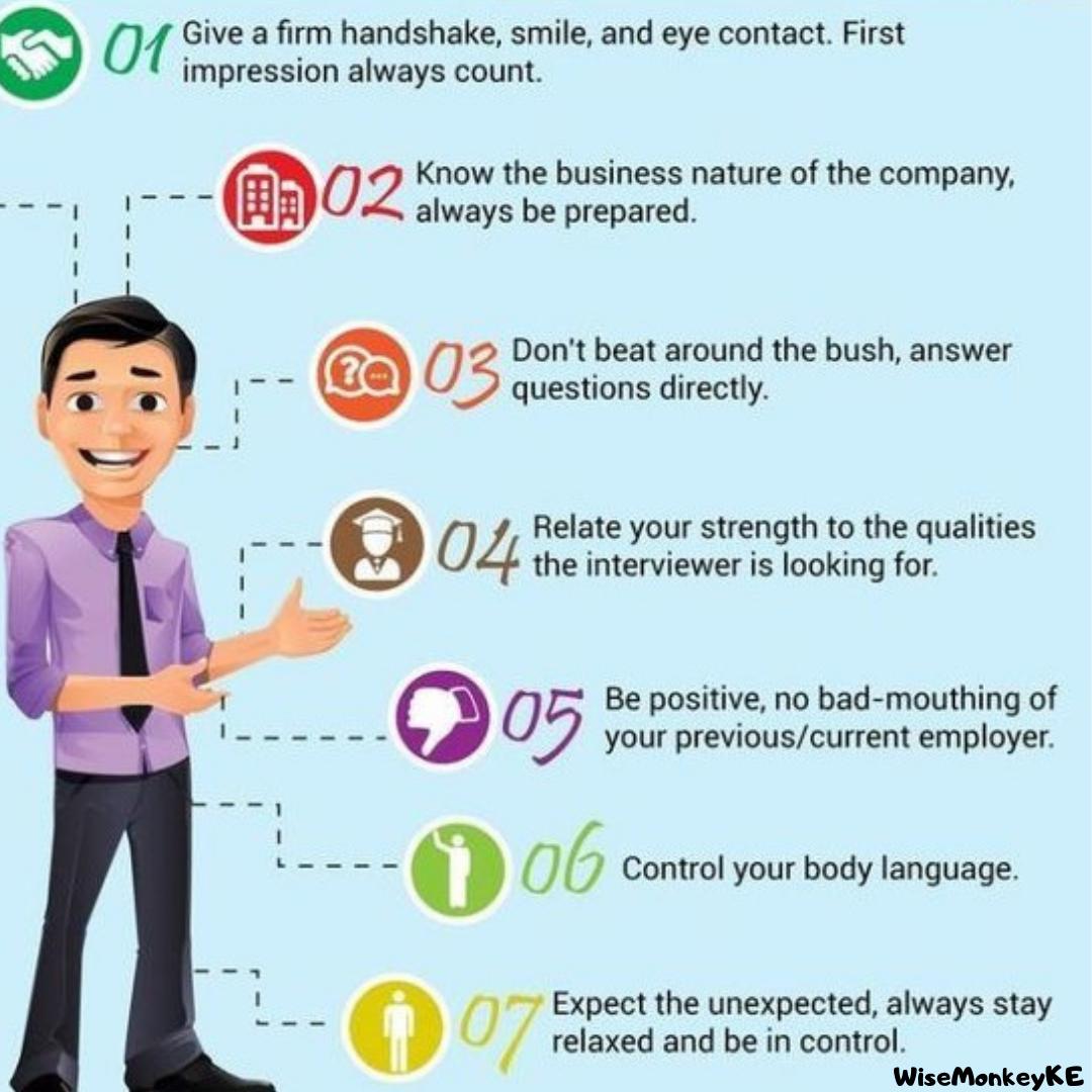 WiseMonkeyKE's tweet image. Tips for a #successful 
#jobsearch 
#Interviewhacks
#IkoKaziKE 
#Kenya