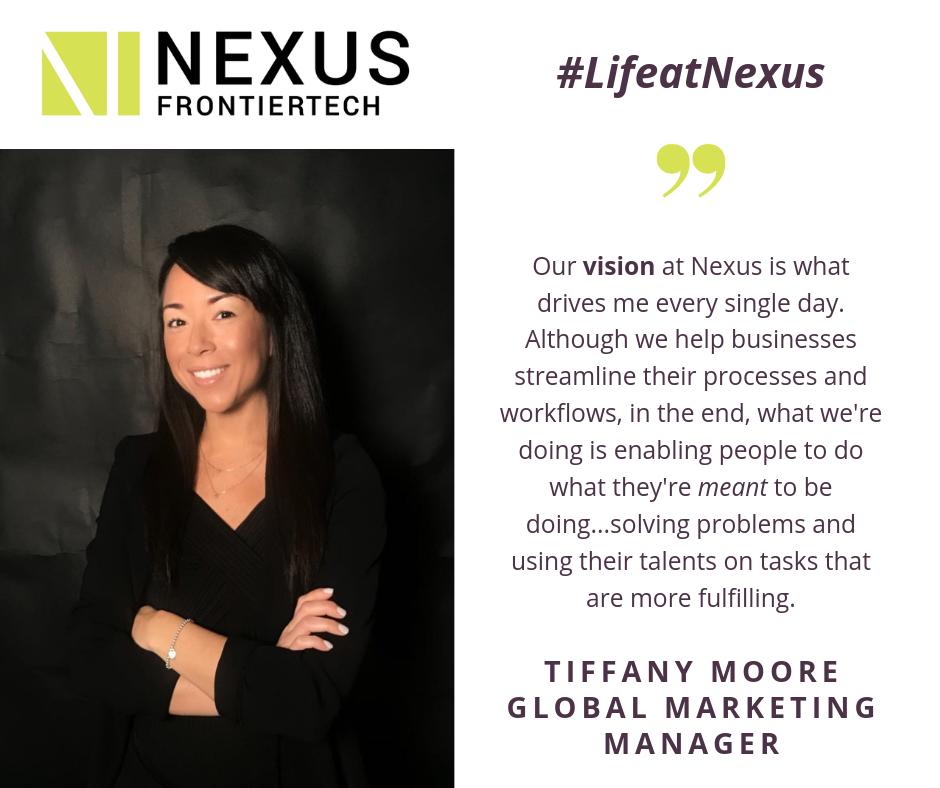 NexusFrontier's tweet photo. Marketing Director @tiffsm1 shares what makes working at Nexus so empowering: empowering people to use their creativity in day to day business. 

#NexusFrontier #LifeatNexus #UnlockingthepowerofAI https://t.co/K7yp8uifuH