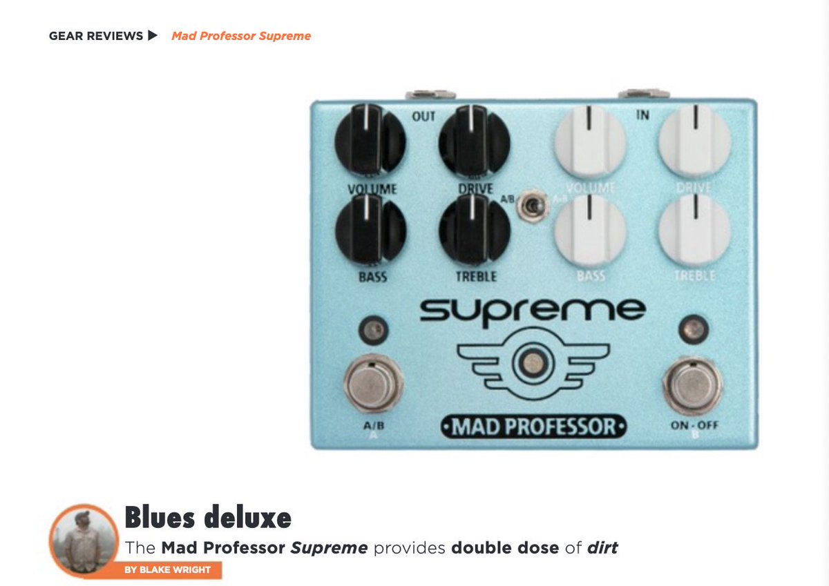 Supreme pedal on Gearphoria magazine.
gearphoria.com/e-mag/v8n1/70/ 
#supremepedal #madprofessorpedal #guitarpedal #guitargear #mattschofield #bluesguitar #guitartone