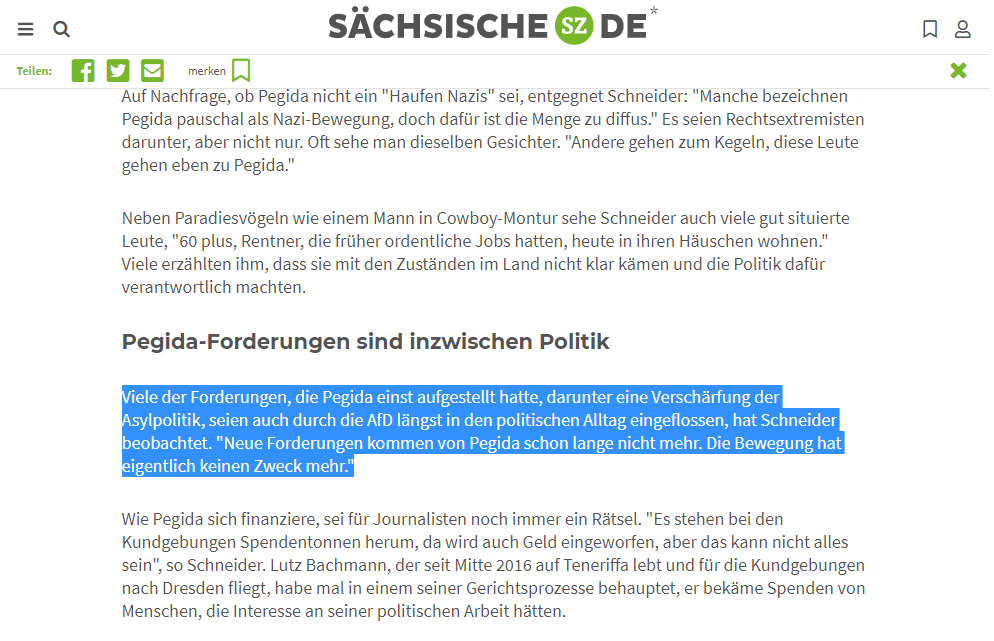 SvenIsHell's tweet photo. 'Viele der Forderungen, die Pegida einst aufgestellt hatte, darunter eine Verschärfung der Asylpolitik, seien auch durch die AfD längst in den politischen Alltag eingeflossen (...)"
(Quelle: https://t.co/0z97jfcmmT)
#nopegidaDD #dd0209 https://t.co/1UQ4xv5TUy