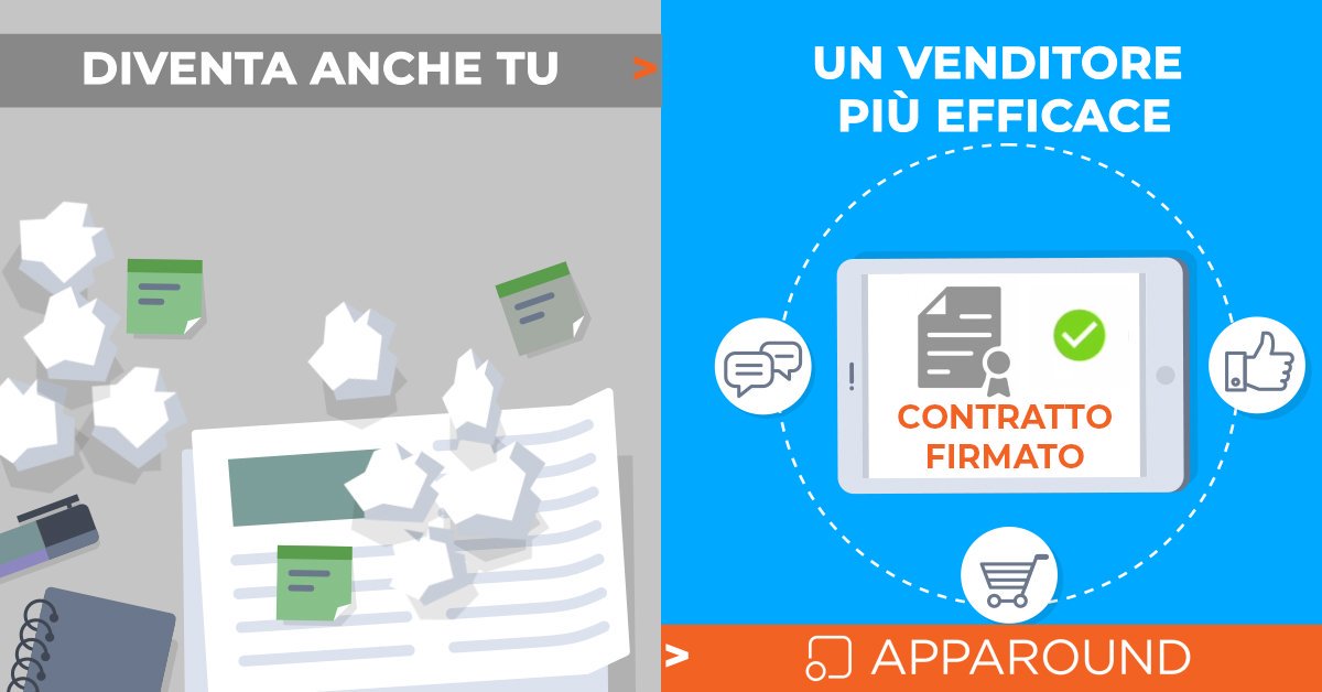 ✅Mostra i tuoi contenuti digitali di marketing
✅Configura l'offerta su misura per il cliente
✅Fai firmare il contratto elettronicamente
✅Monitora lo status delle trattative in tempo reale
Apparound ricopre interamente il Ciclo di Vendita
#WeDigitiseSales #Apparound