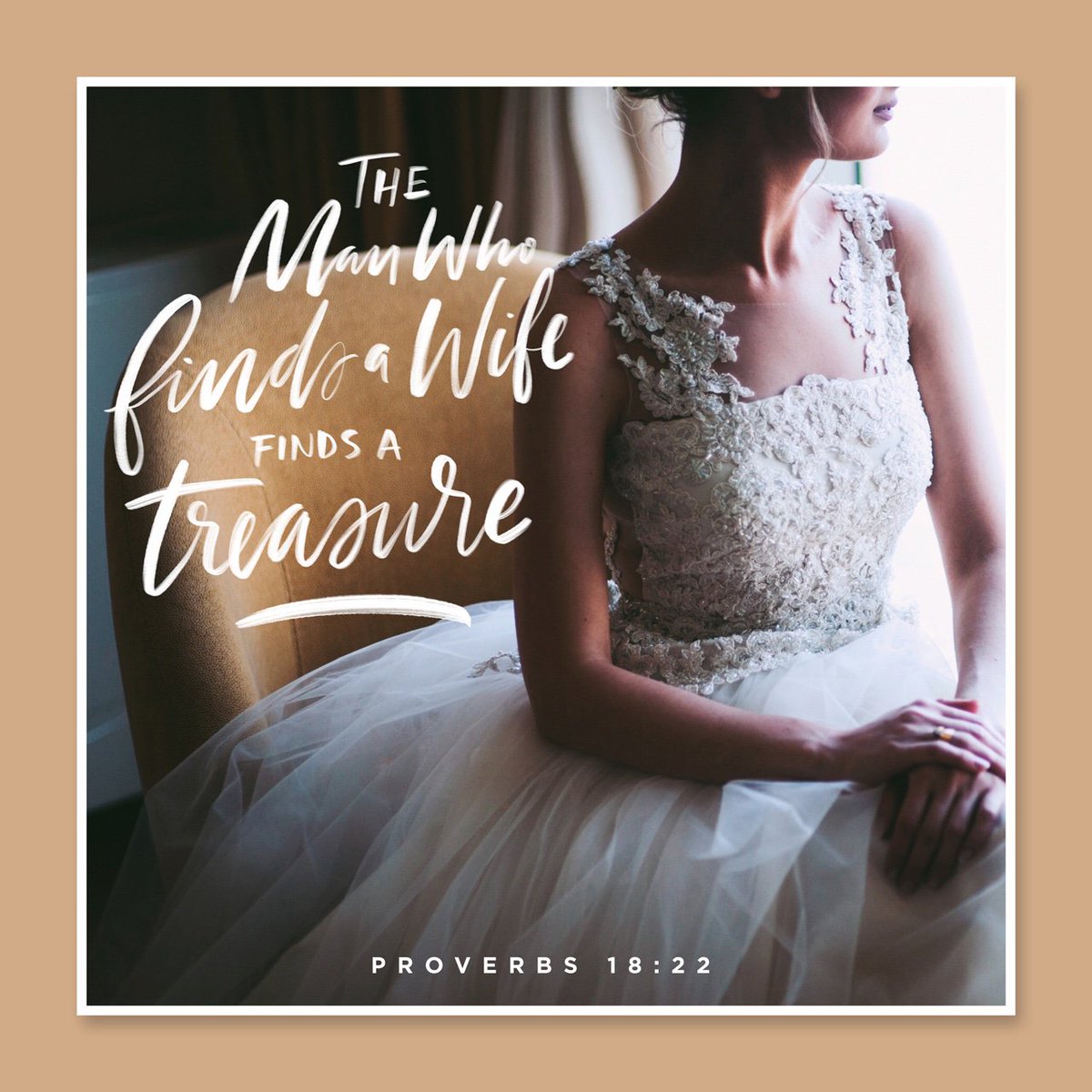 livechristian1's tweet photo. The man who finds a wife finds a treasure, and he receives favor from the Lord.

Proverbs 18:22 NLT

@YouVersion https://t.co/mq5JlzWMVb