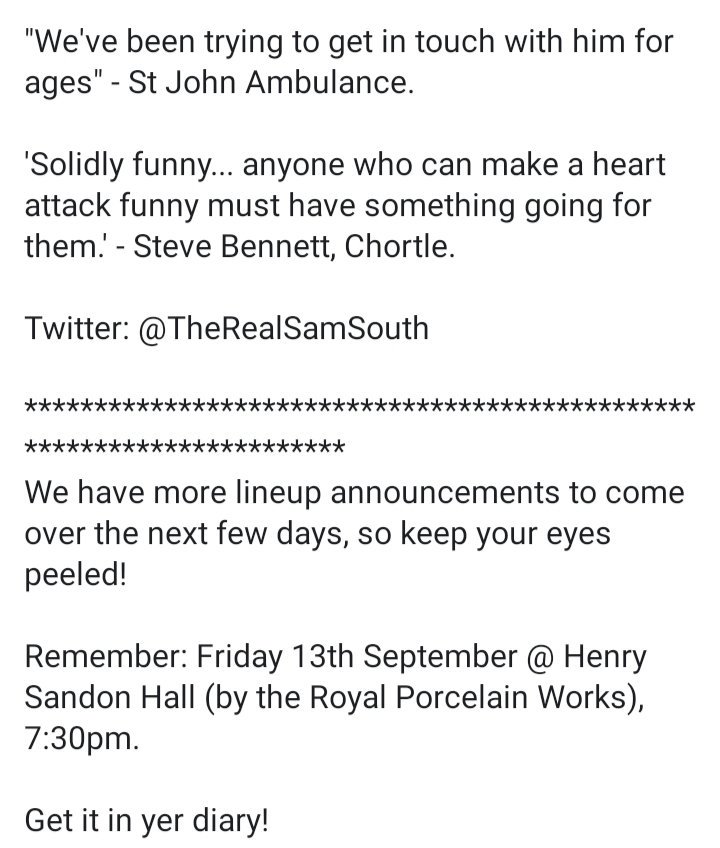 comedyjamuk's tweet photo. COMEDYJAM AT @WorcsMusicFest  2019 ACT ANNOUNCEMENT #comedy #worcestershire #Worcester #wmf #free #whatson @TheRealSamSouth https://t.co/Xu1pi1T7tk