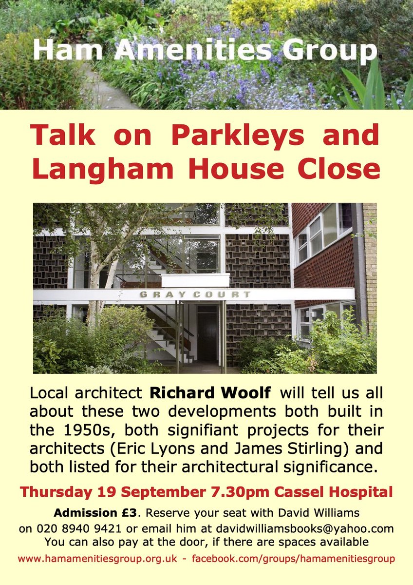HamAmenitiesGrp's tweet photo. Everybody is welcome to our talk on Ham's architecture treasures Parkleys and Langham Close. 

https://t.co/S1Jobs4qb9 https://t.co/5znISaaRzw