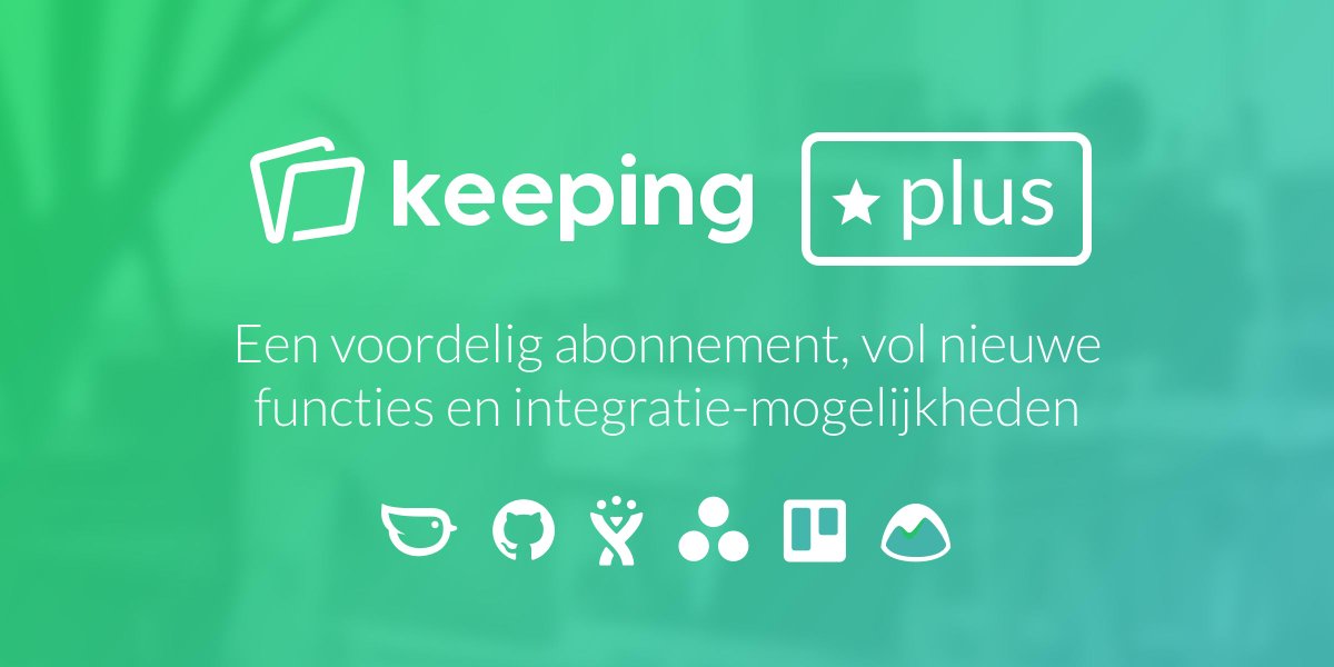 keeping_nl's tweet photo. Vandaag lanceren we nieuwe functies voor Keeping en een nieuw voordelig Plus-abonnement 🙌! Je kan Keeping nu integreren met @Moneybird en 5 verschillende projectmanagementprogramma’s. Lees er alles over op onze gloednieuwe website✨. https://t.co/WwuxbKSOW9 https://t.co/3DB8FHGtk7