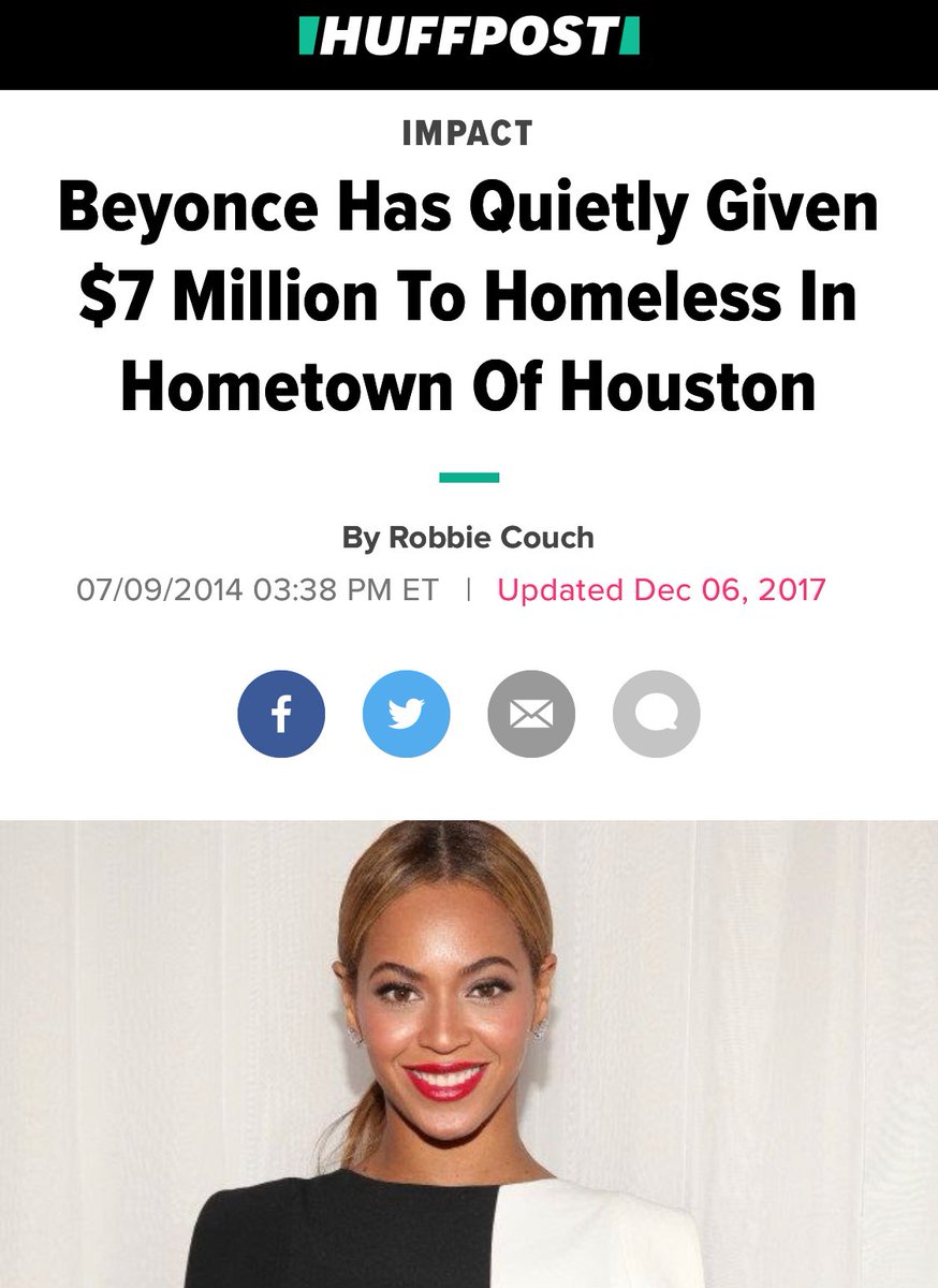 6. According to  @HuffPost, Beyoncé has been quietly donating over $7M over the year for the homeless people in her hometown Houston.