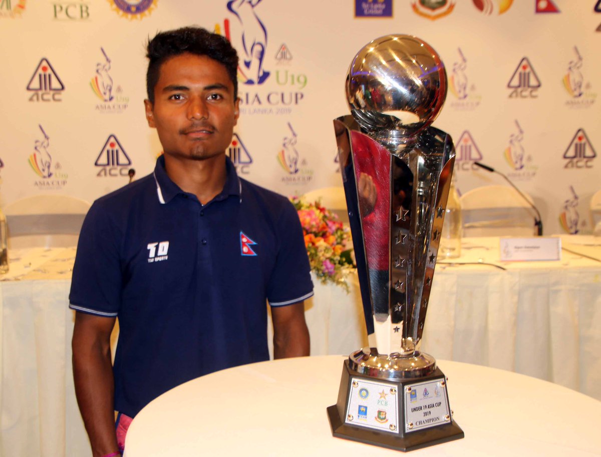 CricketRaman's tweet photo. Captains with trophy of ACC U19 Asia Cup 2019, Sri Lanka https://t.co/1QbJ8YvR0P