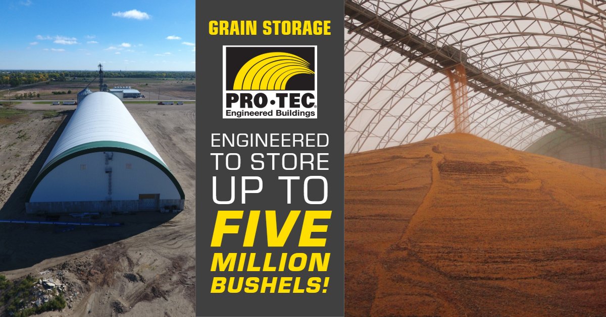 siouxsteel's tweet photo. Keep your investments protected &amp; safe from the elements with #ProTecBuildings! Engineered for stability &amp; strength, your #ProTecBuilding can be customized to fit your needs, including #SentryBuildings that can store up to 5 million bushels of #grain! #SiouxSteel #grainstorage https://t.co/0S7HG64XiR