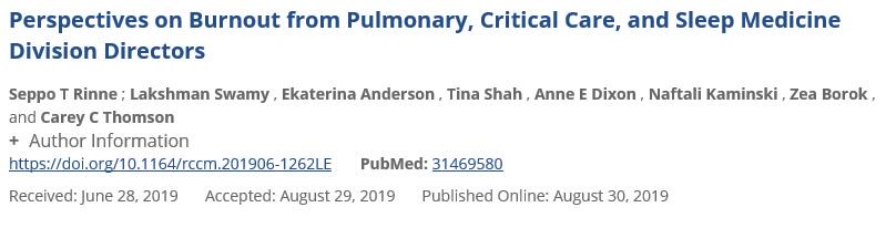 Check out perspectives from #pccm and #sleepmedicine division directors on #burnout in @ATSBlueEditor, featuring @seppo_rinne @ekaterinanthro 
@tshahmd @laxswamy and @KaminskiMed 

#MedEd #AJRCCM @ATSfellows