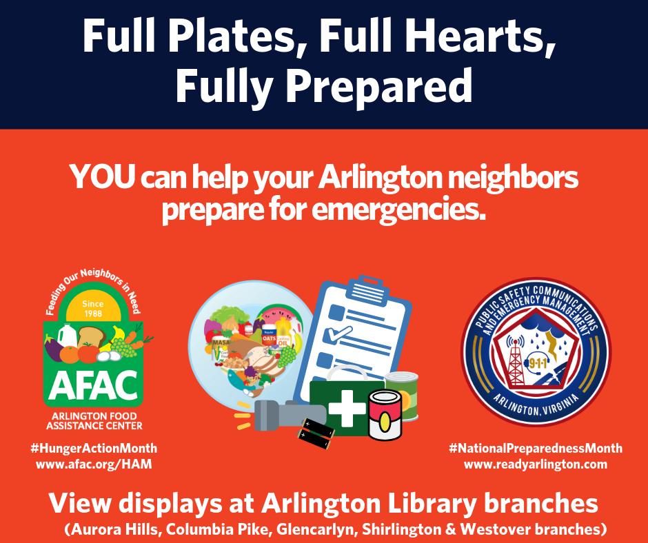 AFACfeeds's tweet photo. With September being #HungerActionMonth and #NationalPreparednessMonth, see how @AFACfeeds and @ReadyArlington are bringing awareness to hunger and emergency preparedness in Arlington by visiting displays set up at five @ArlingtonVALib branches. #afacHAM #ArlPrep2019 https://t.co/JXrFUGhtTi
