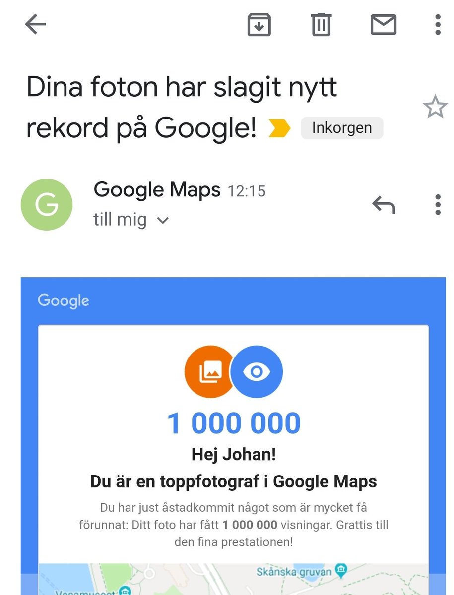 Tack <a href="/Google_Sverige/">Google Sverige</a> för uppmuntrande mail. :) #googlelocalguide #googlemaps #snartnivå7