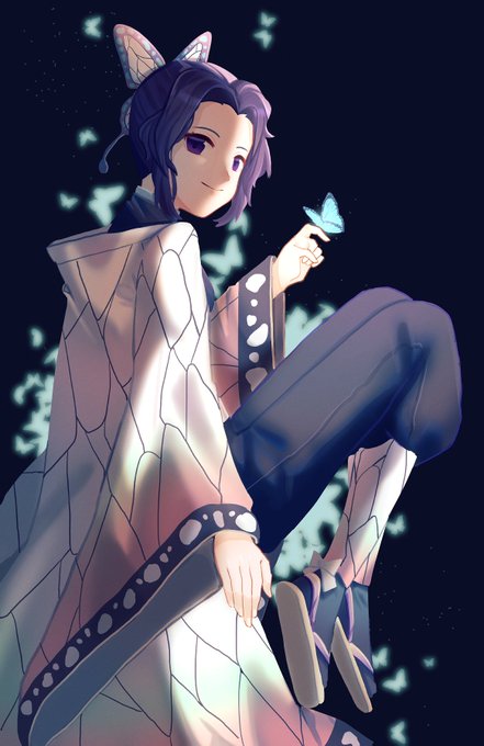 微米さんがTwitterに投稿した胡蝶しのぶ(鬼滅の刃)のイラスト。