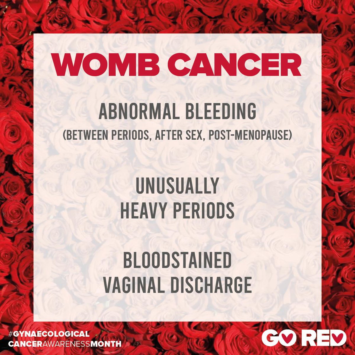 eveappeal's tweet photo. It's #GoRed month and #WombWednesday so here's our cheatsheet to the signs and symptoms of this cancer. If you are ever worried about any of these symptoms , please don't delay seeing your GP. You can also call our free, nurse-led Ask Eve service on 0808 8020019 #GCAM2019 https://t.co/5vJqIMssJa