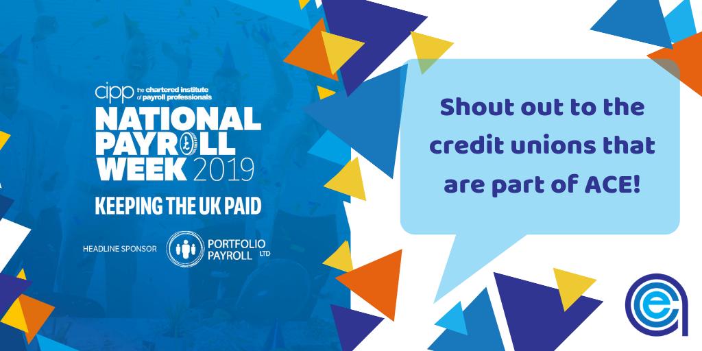ACECUServices's tweet photo. It is National Payroll Week!
ACE would like to give a big shout out to all our member credit unions! Some of our credit unions offer "Payroll Savings" to help people become financially stable by building savings and accessing affordable loans! Well Done!
#NPW2019 @CIPP_UK https://t.co/4zzGYdW8Or