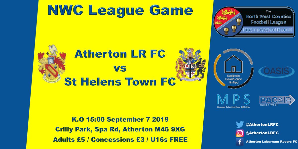 AthertonLRFC's tweet photo. #AthertonLRFC are back at Crilly Park and back in #NWCFL action on SATURDAY (Sep 7) 🙌⚽️

We'll be welcoming @sthelenstownfc and looking to keep up our unbeaten home record!! 👌

Kick off 15:00 🕒

#UpTheLR https://t.co/hJoYv5S6Zl