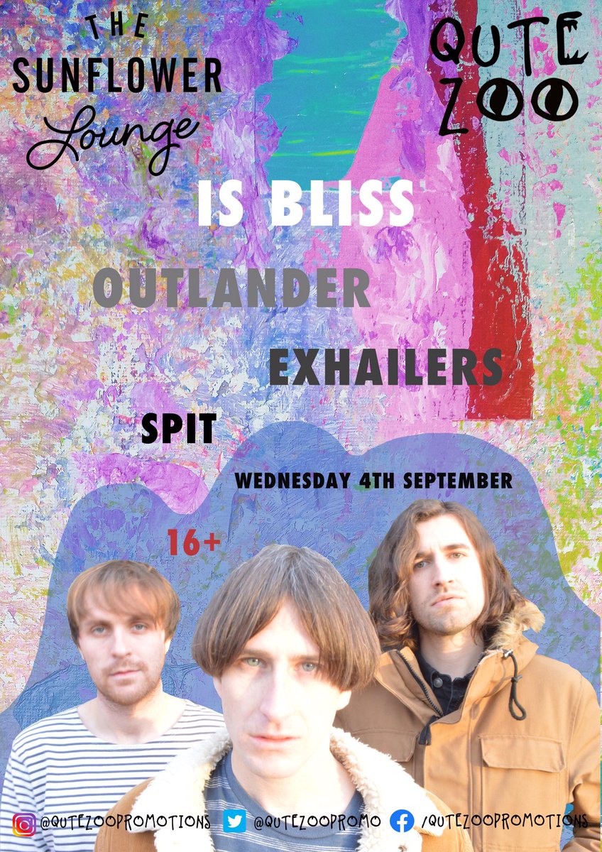 💥Stage times for tonight!💥

⚡️£7adv / £9 OTD

7:30 - Doors
7:45 - SPIT
8:30 - @exhailersband 
9:15 - <a href="/outlanderthebnd/">outlander</a> 
10:00 - <a href="/isblissuk/">Is Bliss</a>

Tickets👇🏼👇🏼 
Facebook.com/qutezoopromoti…