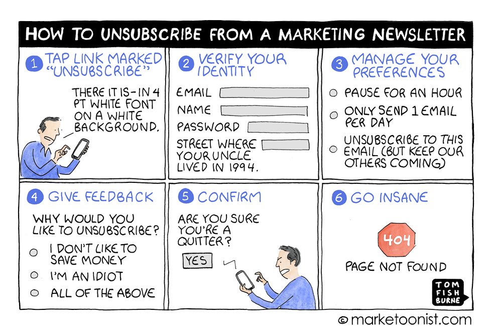 MarketingWeekEd's tweet photo. Marketoonist on 'unsubscribing from newsletters' 😬 📰 https://t.co/QkAoRvU05h