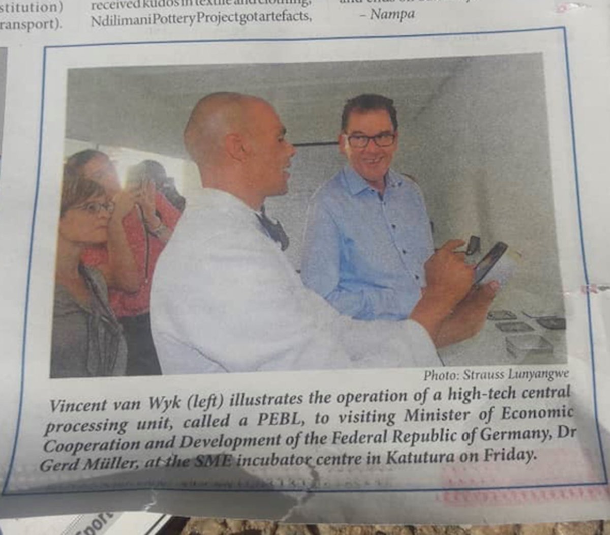 Minister of Economic Cooperation and Development of the Federal Republic of Germany, Dr. Gerd Müller, visits PEBL batch production assembly plant.

#NAMIBIA
#GERMANY
#GIZNamibia
#GIZ
#CityOfWindhoek
#COW
#PEBL
#GreenTec