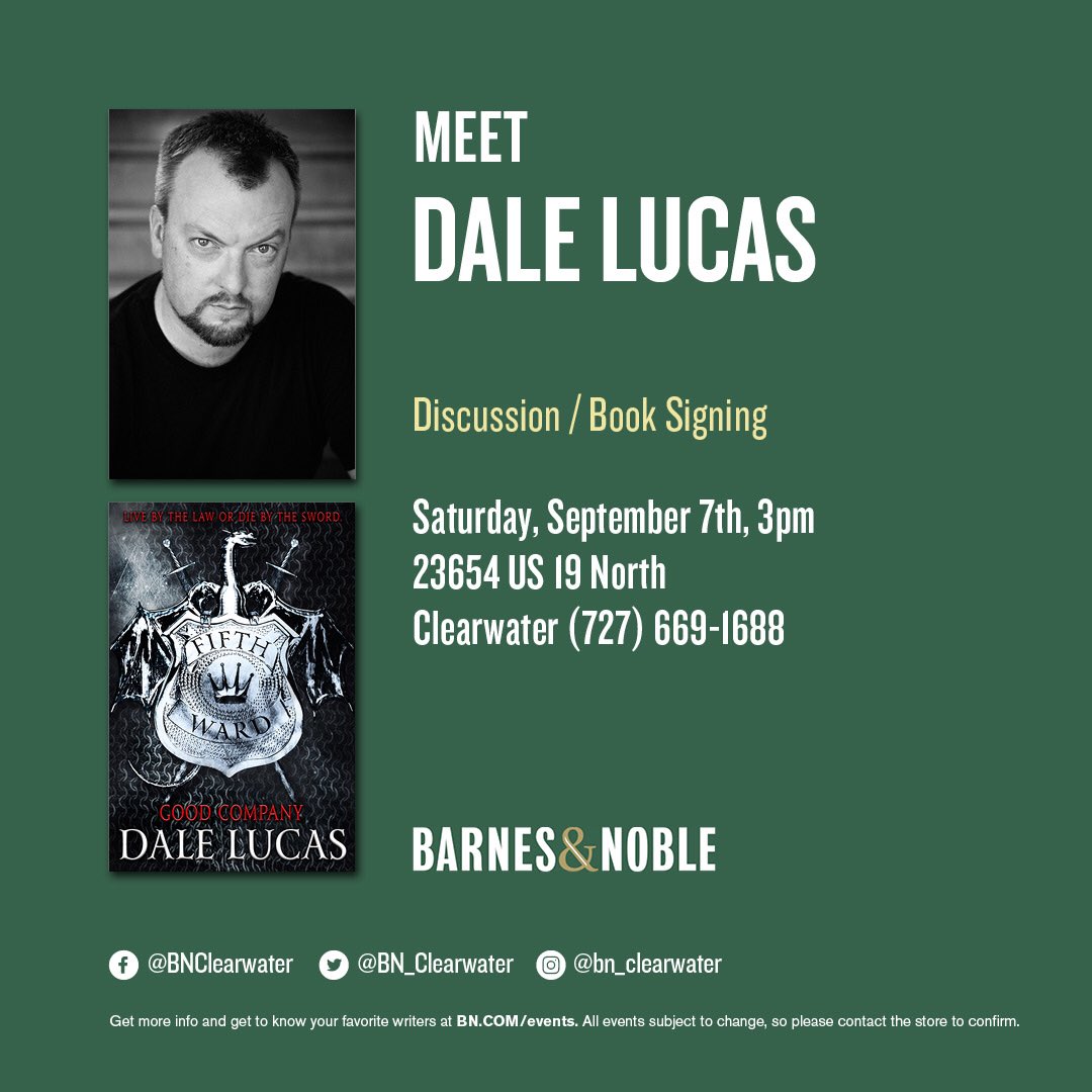 DaleLucas114's tweet photo. Just a reminder to everyone in #TampaBayFL this weekend—I’ll be signing #TheFifthWard #GoodConpany at the Clearwater Barnes &amp; Noble Sat Sep 7 starting at 3 pm! Hope to see you all there! @BN_Clearwater https://t.co/KTeLuKVIcs