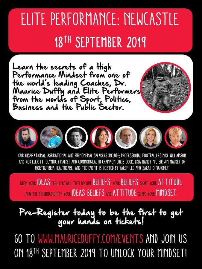 WeStepForward's tweet image. Elite Performance &amp;gt;18.9.19 
Join us
mauriceduffy.com/events 
Delighted to support this event. Thank you 
@TheBeakSquawks, @the_dilsh, Mike Williamson, @chriscookgb @lisanandy Jim Mackey @KForCullercoats
 @SarahOMahoney7 @WeStepForward @globalblackswan