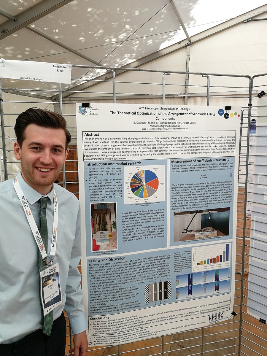 MattJCarre's tweet photo. Time for lunch at #leedslyon #tribology conference. If you're having sandwiches today remember that "mu between tomato and cucumber is the largest". @HIGShefUniMEC @ITCDT @SheffMechEng https://t.co/Hj2mnhUheC