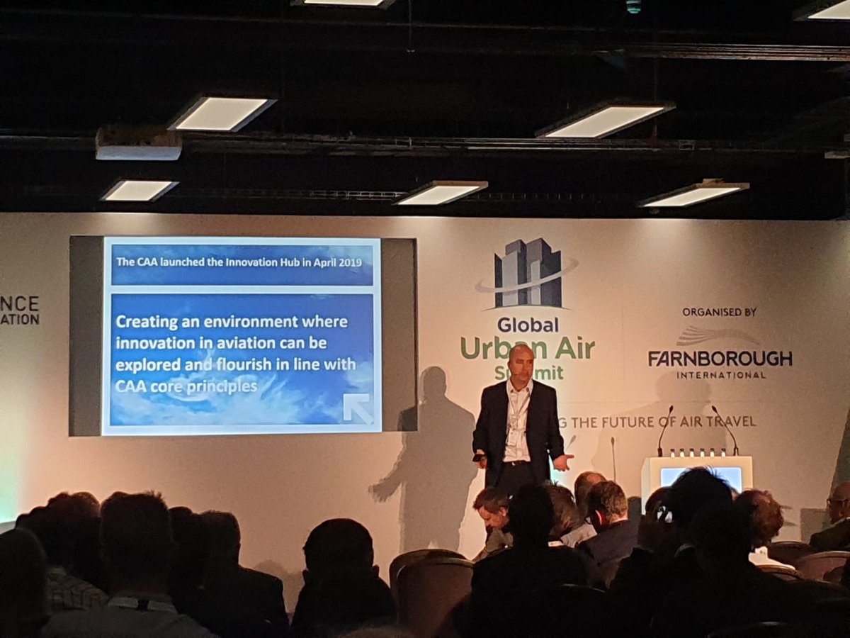 innovationDavid's tweet photo. My colleague Frederic Laugere presenting this morning on the ⁦@UK_CAA⁩ response to Urban Air Mobility at #GUAS2019 #innovation #future #aviation #flight #tech #futureflight #uam #uas #drones https://t.co/2oRomrn1aw
