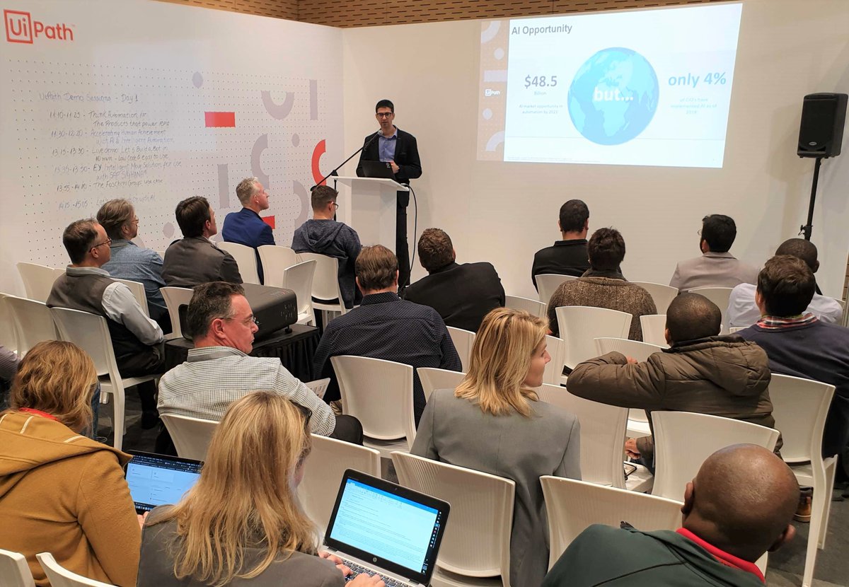 UiPath's tweet photo. "With integrated #AI, fast implementation, and an expanding ecosystem, we will experience the next steps towards the future of #RPA." UiPath's Florin Manole, presenting the latest trends in automation at #aiexpoafrica. https://t.co/keMYABdSDu